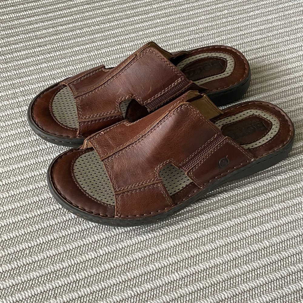 Born Jared Mens Sandals - Brown Leather Slides Size 10